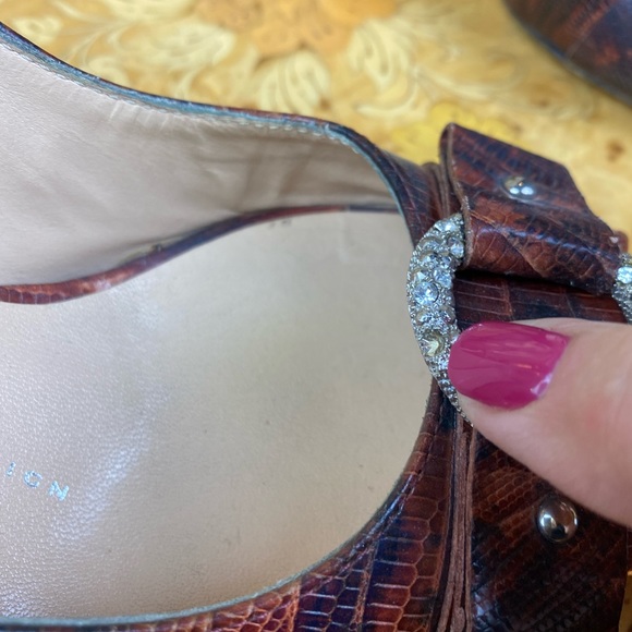 Giuseppe Zanotti Peep Toe Heels with Croc textured leather & crystal ring buckle - Picture 13 of 16